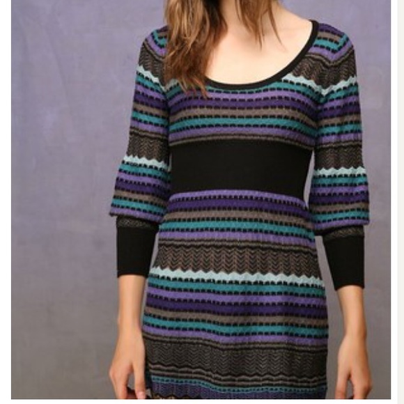 Free People Striped Flame Stitch Jewel Tone Sweater Dress - Picture 3 of 8